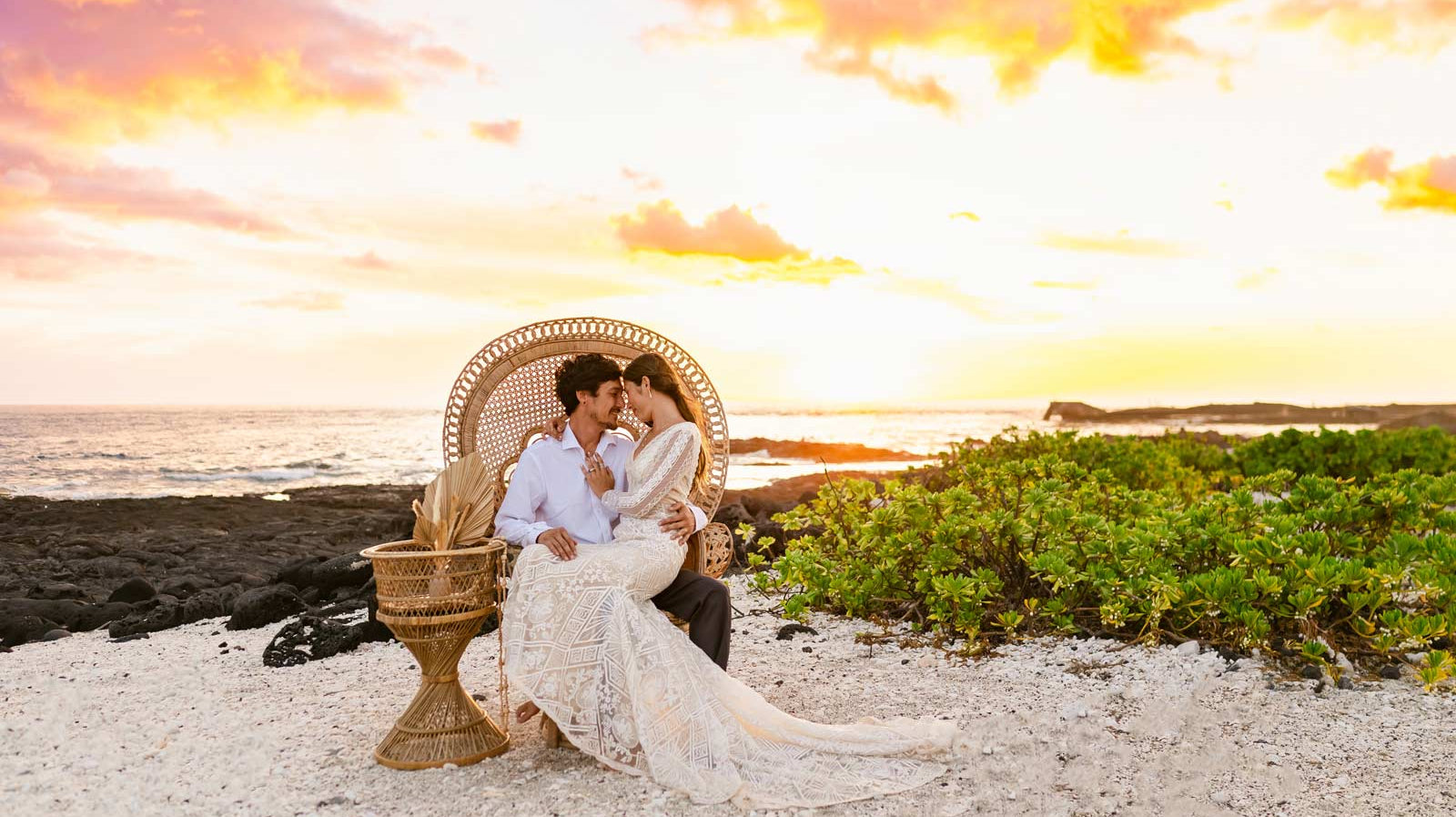 Wedding couple at sunset