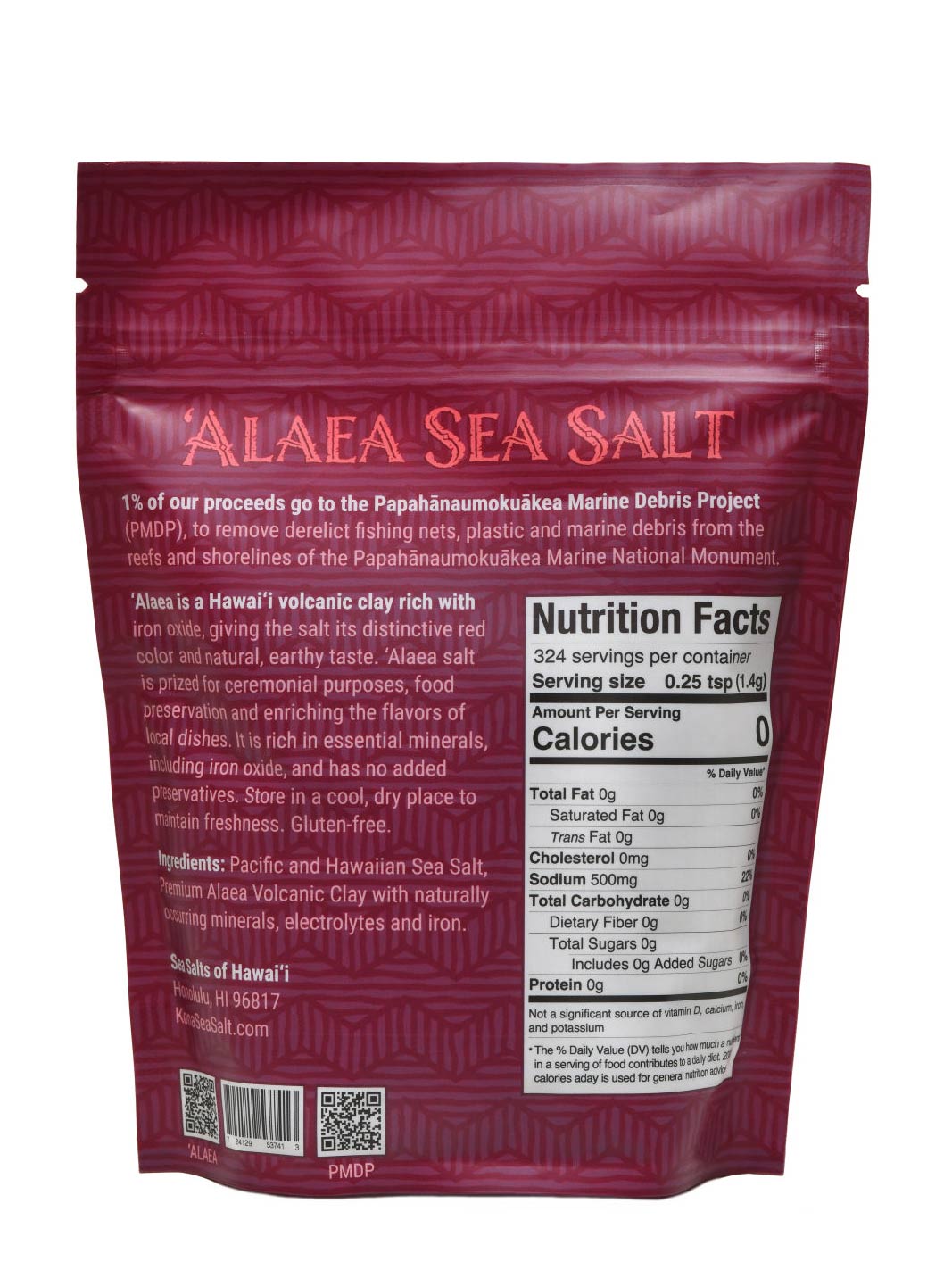 Alaia Red Hawaiian Sea Salt 1lb Pouch Back