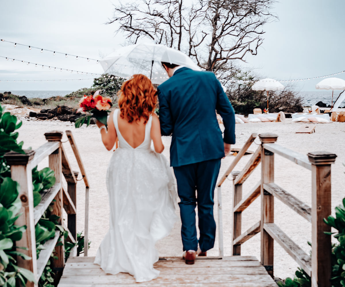 Wedding Couple Walking on to Sand