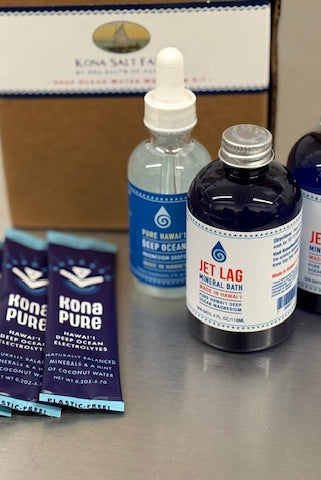 Jet Lag Recovery Pack: Two Magnesium Spa Baths , one Magnesium Dropper and four Stickpacks of Deep Ocean Electrolytes