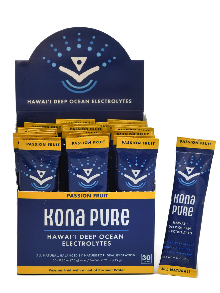 Kona Pure Deep Ocean Electrolyte Stick Pack Passion Fruit 30 Pack Open Box