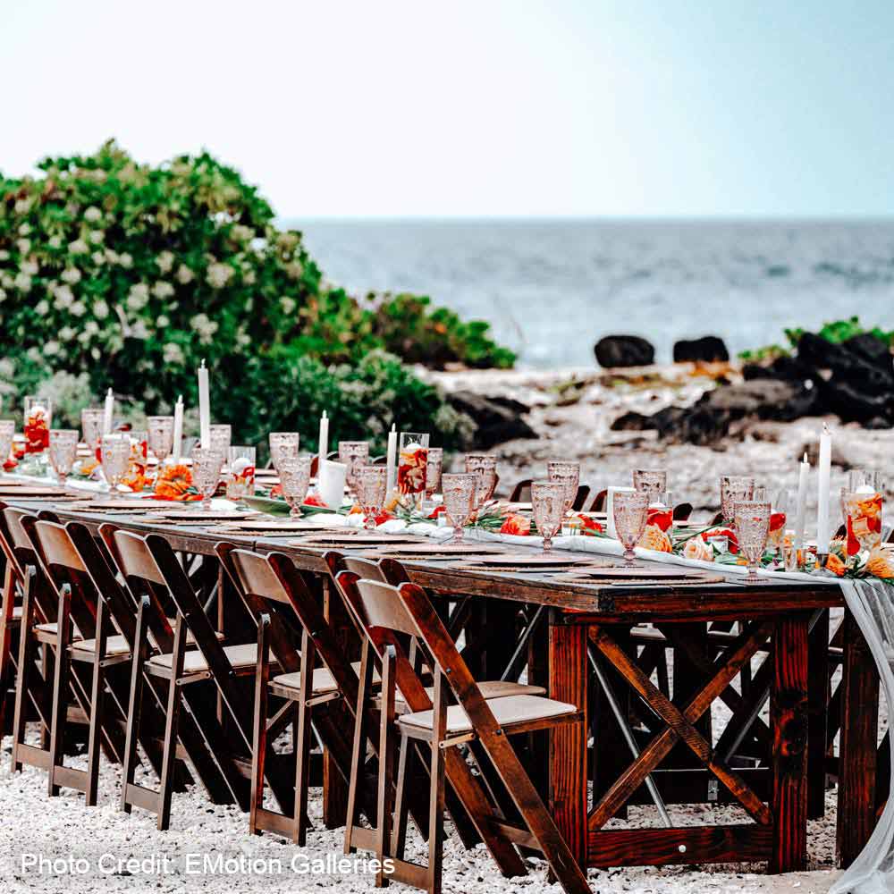 Long Wood Wedding Table with Ocean View