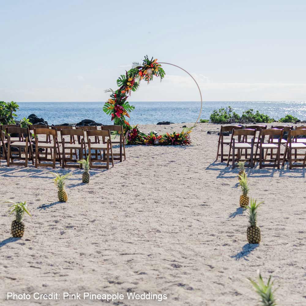Wedding Arch and Ceremony Chairs with Ocean View