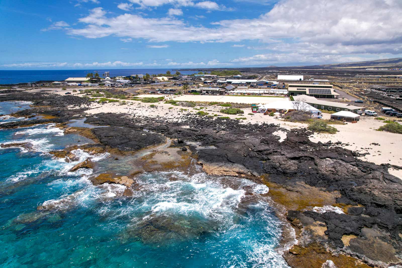 Aerial View of the Kona Salt Farm and Surrounding Ocean