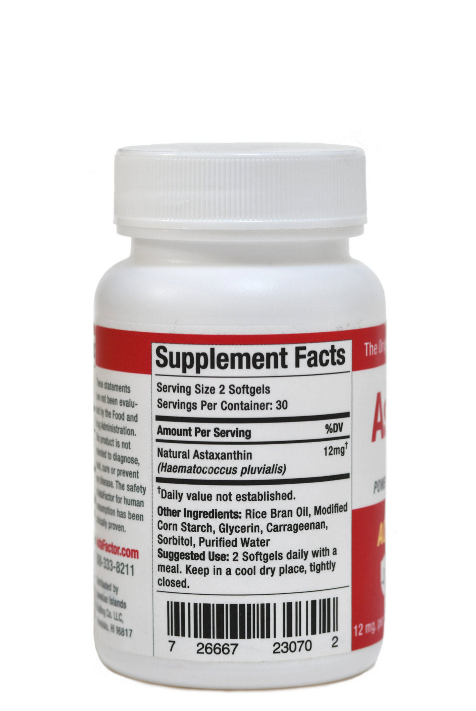 AstaFactor Astaxanthan Antioxidant Supplement Facts