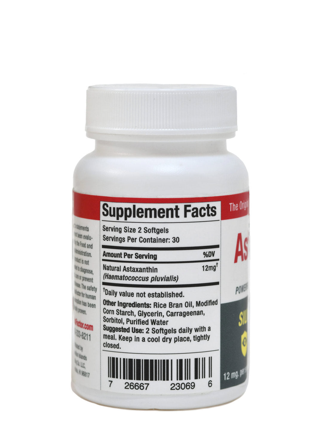 AstaFactor Silver Lifestyle Pure Astaxanthan Health Antioxidant Supplement Bottle Back