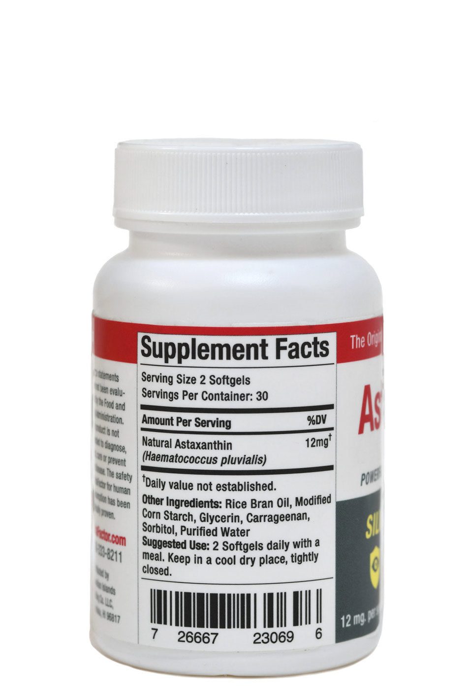 AstaFactor Silver Lifestyle Astaxanthin Supplement Facts