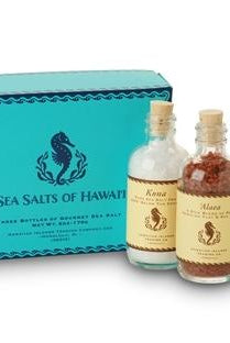 Hawaiian Sea Salt Sampler Gift Box with Alaea Red Salt, Kona White Hawaiian Salt and Uahi Black Sea Salt