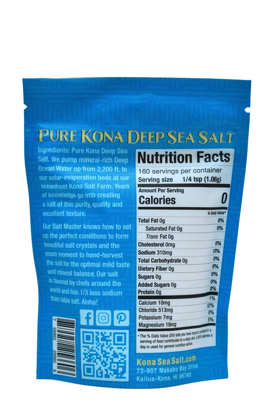 Pure Kona Sea Salt Grinder Salt