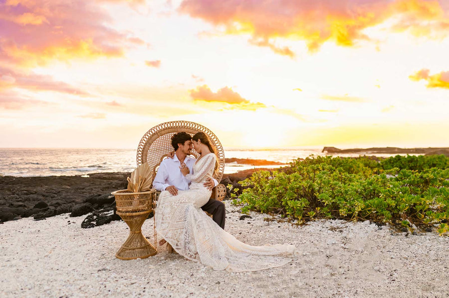 Wedding couple at sunset