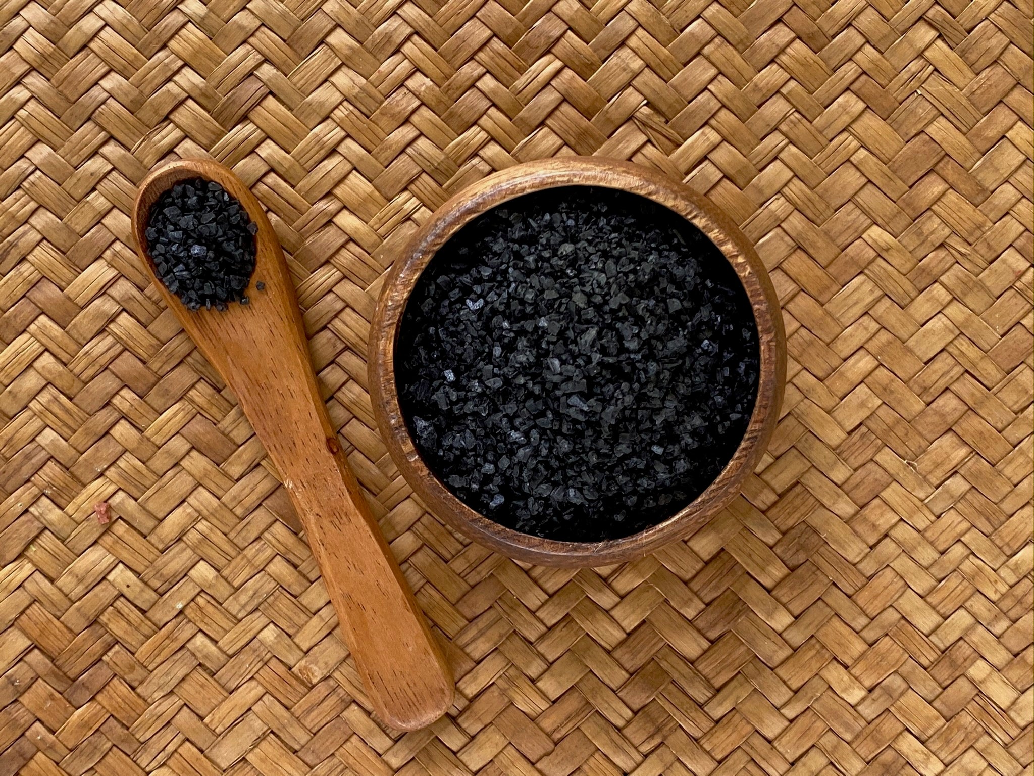 Black Hawaiian Salt in Wood Bowl