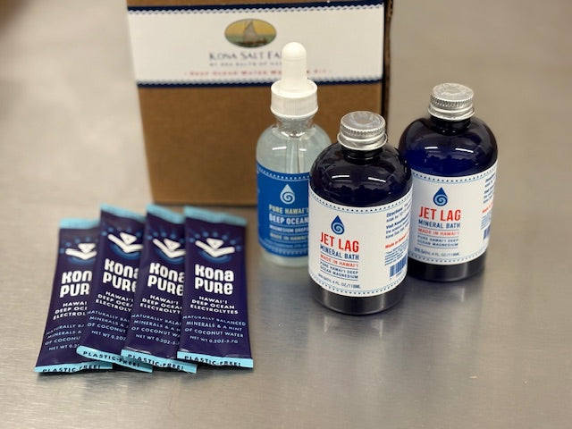 Jet Lag Recovery Pack: Two Magnesium Spa Baths , one Magnesium Dropper and four Stickpacks of Deep Ocean Electrolytes