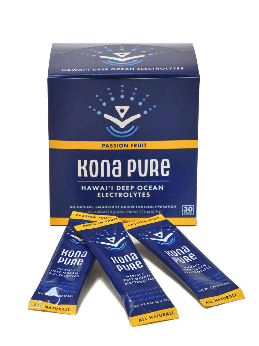 Kona Pure Deep Ocean Electrolyte Stick Pack Passion Fruit 30 Pack Closed Box
