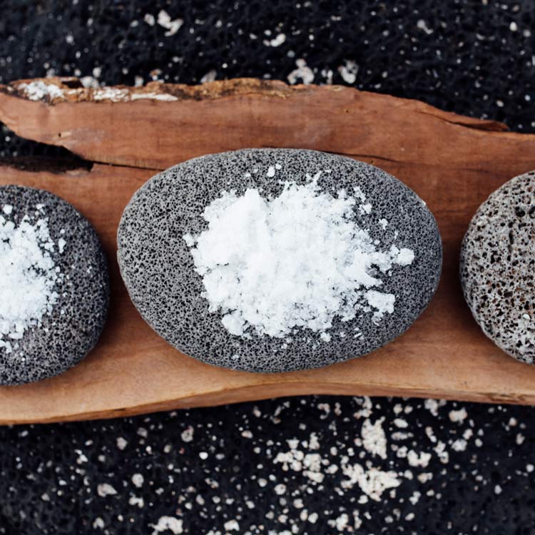 Hawaiian sea salt on lava rocks