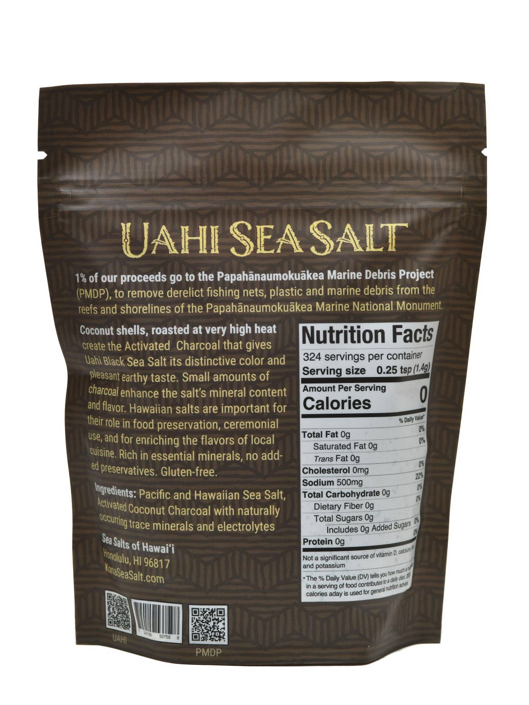 Uahi Black Hawaiian Sea Salt 1lb Pouch Back