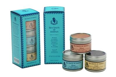 Three Tin Gift Box with Red, Black and Kona Hawaiian Sea Salts