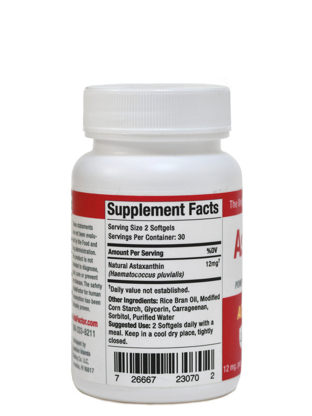 AstaFactor Astaxanthan Antioxidant Supplement Facts