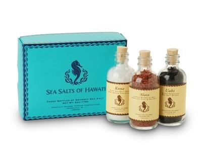 Hawaiian Sea Salt Sampler Gift Box with Alaea Red Salt, Kona White Hawaiian Salt and Uahi Black Sea Salt